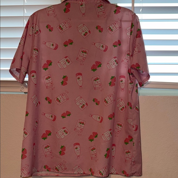 ROMWE Pink Strawberry Graphic Button Down Shirt - Picture 8 of 8